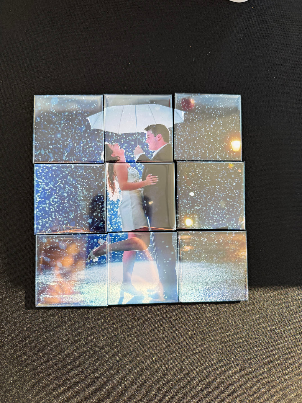 Custom photo puzzle divided into a 3x3 grid of square pieces

